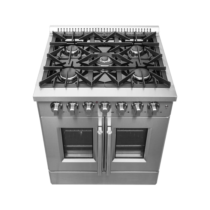 Forno 30-Inch Galiano Freestanding French Door Dual Fuel Range with 5 Burners and 68,000 BTUs in Stainless Steel (FFSGS6356-30)