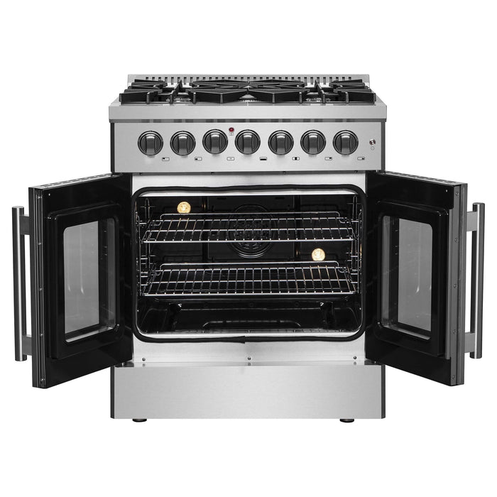 Forno 30-Inch Galiano Freestanding French Door Dual Fuel Range with 5 Burners and 68,000 BTUs in Stainless Steel (FFSGS6356-30)