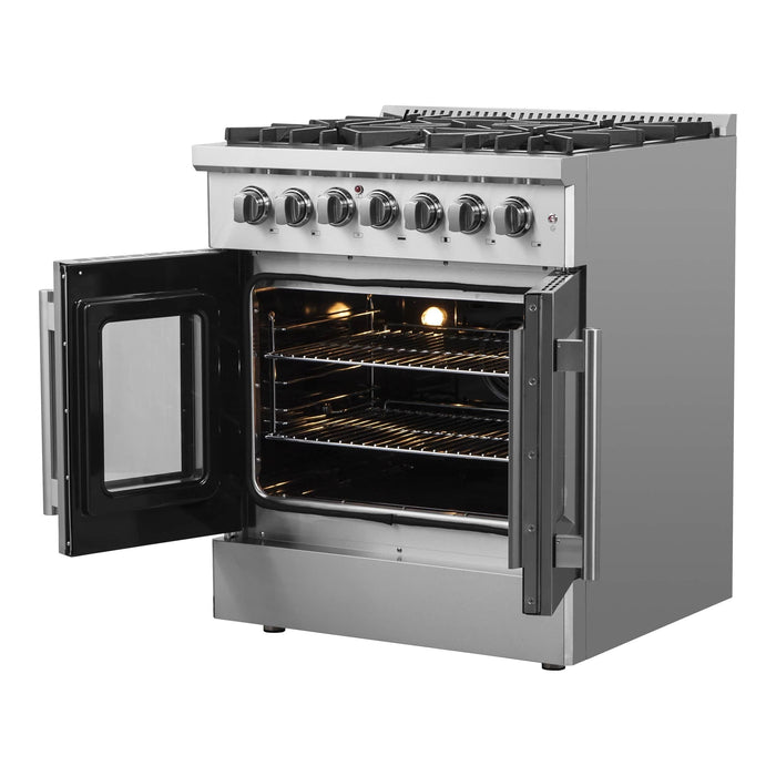 Forno 30-Inch Galiano Freestanding French Door Dual Fuel Range with 5 Burners and 68,000 BTUs in Stainless Steel (FFSGS6356-30)