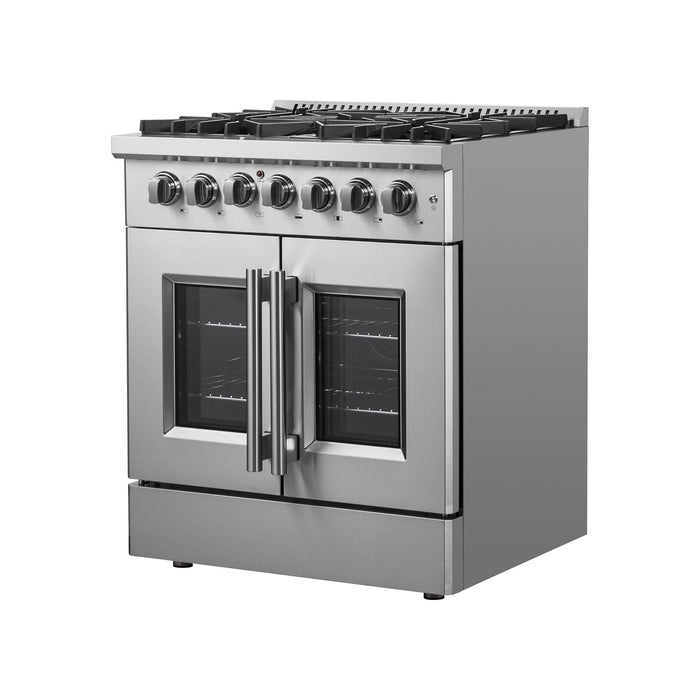 Forno 30-Inch Galiano Freestanding French Door Dual Fuel Range with 5 Burners and 68,000 BTUs in Stainless Steel (FFSGS6356-30)