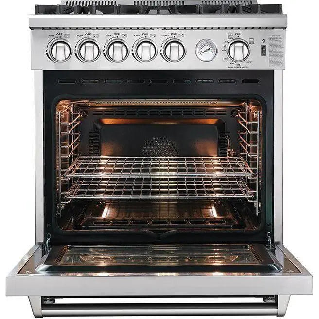 Forno 30 Inch Gas Range and Wall Mount Range Hood Appliance Package