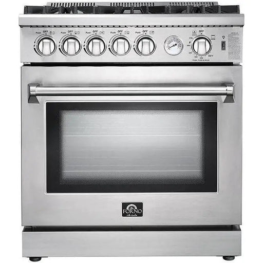 Forno 30 Inch Gas Range, Refrigerator, Microwave Drawer and Dishwasher Appliance Package