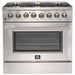 Forno 36" Dual Fuel Range, 56" Pro-Style Refrigerator, Microwave Oven and Stainless Steel 3-Rack Dishwasher Appliance Package