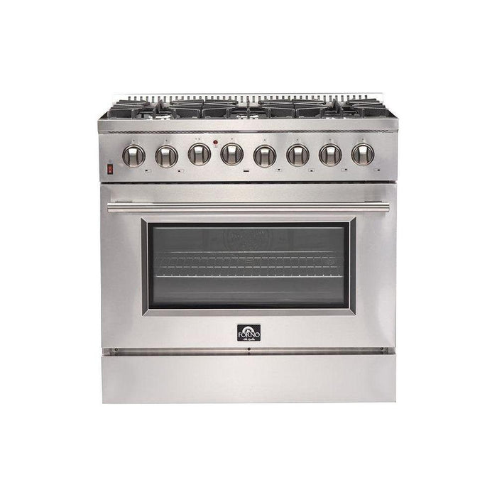 Forno 36" Dual Fuel Range, French Door Refrigerator & Stainless Steel Dishwasher Appliance Package