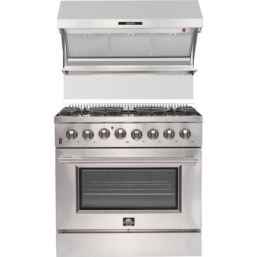 Forno 36" Dual Fuel Range + Wall Mount Range Hood Appliance Package