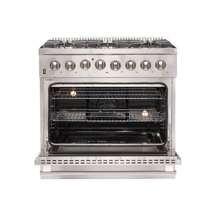 Forno 36" Galiano Dual Fuel Range with 6 Gas Burners and 240v Electric Convection Oven (FFSGS6156-36)