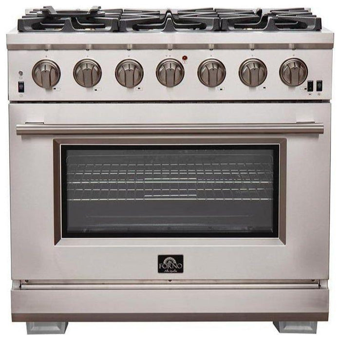 Forno 36" Gas Range, Refrigerator with Water Dispenser & Stainless Steel Dishwasher Pro Appliance Package