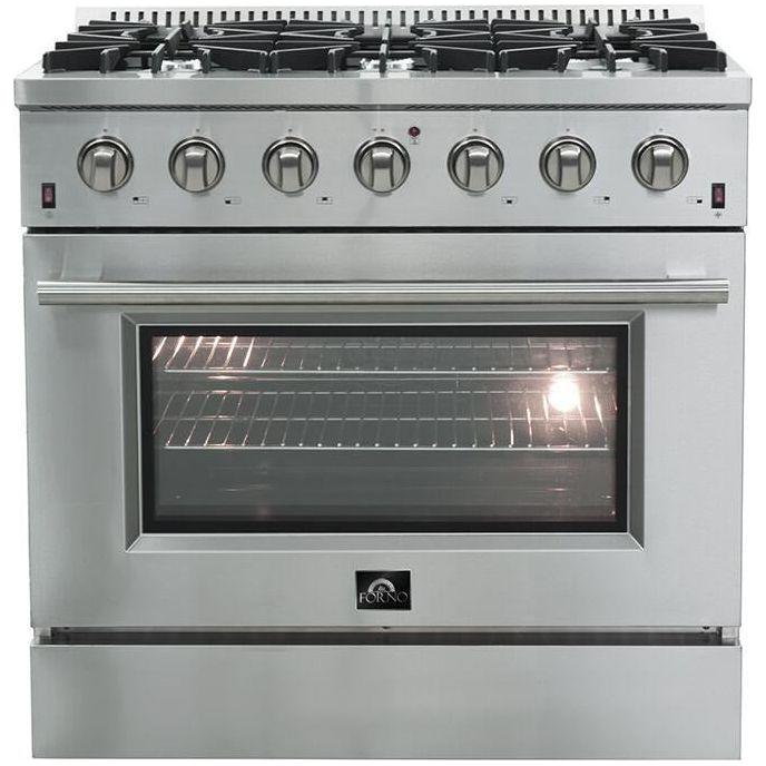 Forno 36" Gas Range + Wall Mount Range Hood + Built-In Microwave Drawer Appliance Package