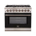 Forno 36-Inch Capriasca Dual Fuel Range with 6 Gas Burners and 240v Electric Oven in Stainless Steel with Black Door (FFSGS6187-36BLK)