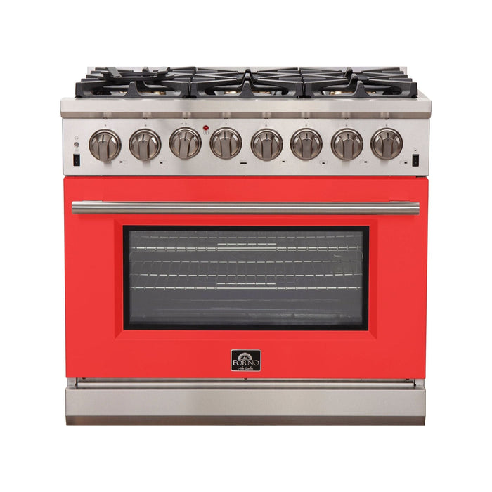 Forno 36-Inch Capriasca Dual Fuel Range with 6 Gas Burners and 240v Electric Oven in Stainless Steel with Red Door (FFSGS6187-36RED)