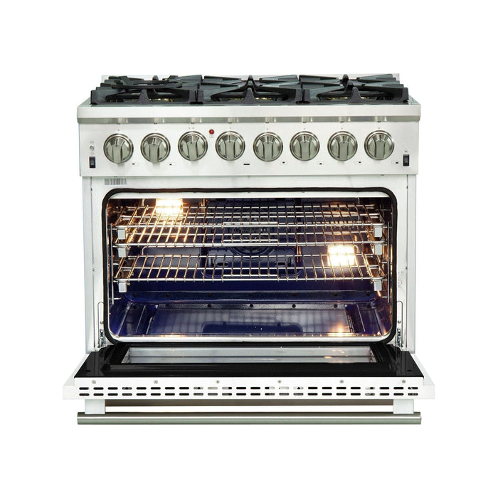 Forno 36-Inch Capriasca Dual Fuel Range with 6 Gas Burners and 240v Electric Oven in Stainless Steel with White Door (FFSGS6187-36WHT)