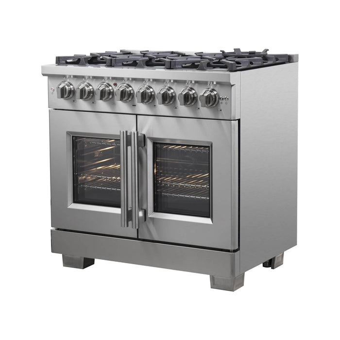 Forno 36-Inch Capriasca Freestanding French Door Dual Fuel Range with 6 Gas Burners, 120,000 BTUs & Electric Oven in Stainless Steel (FFSGS6387-36)