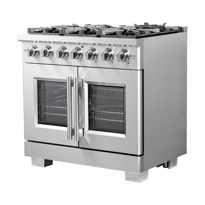 Forno 36-Inch Capriasca Gas Range with 6 Burners, 120,000 BTUs, & French Door Gas Oven in Stainless Steel (FFSGS6460-36)