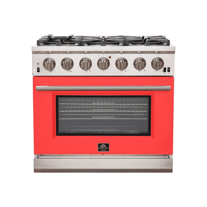 Forno 36-Inch Capriasca Gas Range with 6 Burners and Convection Oven in Stainless Steel with Red Door (FFSGS6260-36RED)