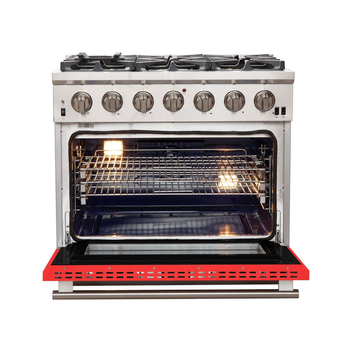 Forno 36-Inch Capriasca Gas Range with 6 Burners and Convection Oven in Stainless Steel with Red Door (FFSGS6260-36RED)