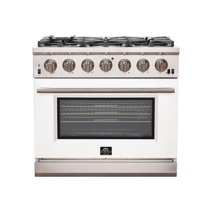 Forno 36-Inch Capriasca Gas Range with 6 Burners and Convection Oven in Stainless Steel with White Door FFSGS6260-36WHT