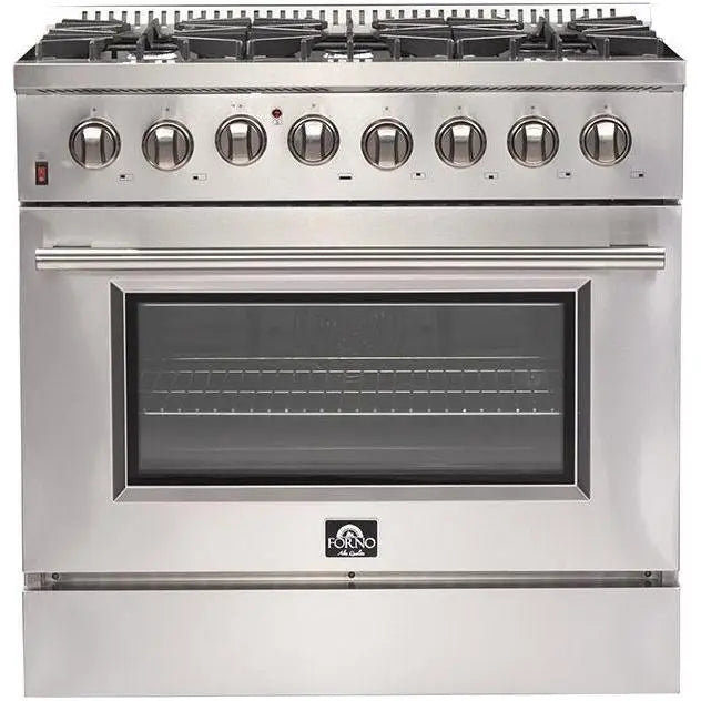 Forno 36 Inch Dual Fuel Range, 60 Inch Refrigerator, Microwave Drawer and Dishwasher Appliance Package