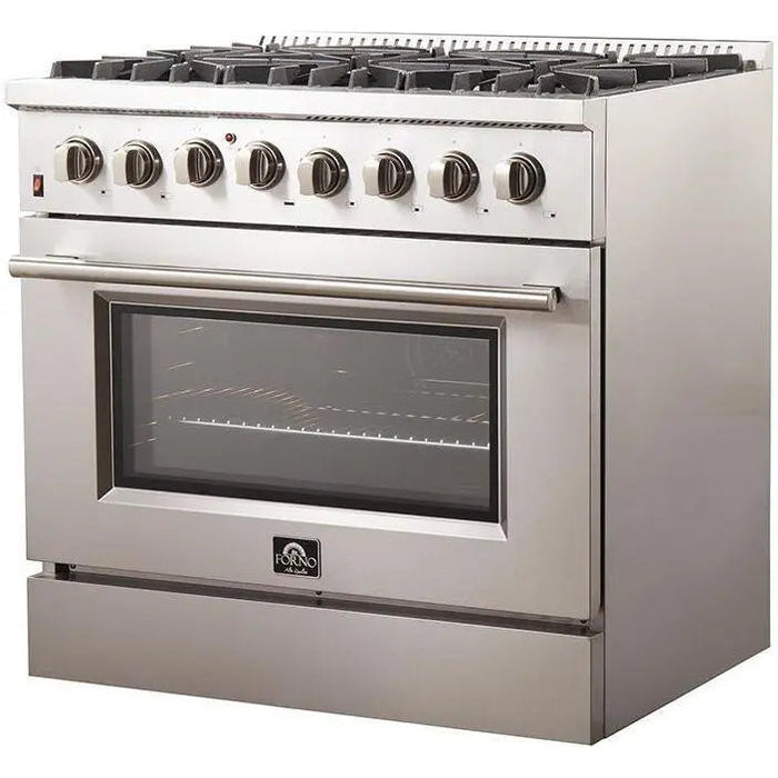 Forno 36 Inch Dual Fuel Range, 60 Inch Refrigerator, Microwave Drawer and Dishwasher Appliance Package