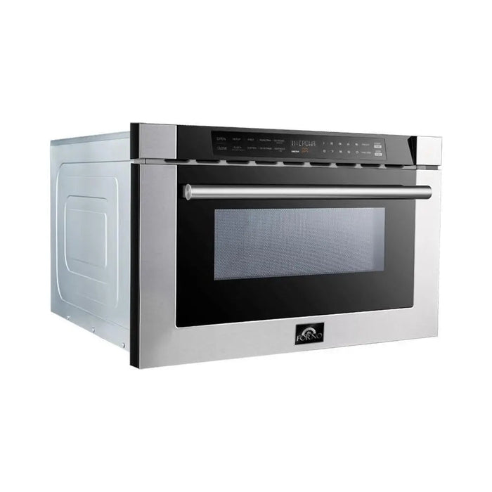 Forno 36 Inch Dual Fuel Range, Wall Mount Range Hood, Microwave Drawer and Dishwasher Appliance Package