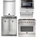 Forno 36 Inch Dual Fuel Range, Wall Mount Range Hood, Refrigerator, Microwave Drawer and Dishwasher Appliance Package