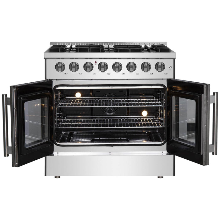 Forno 36-Inch Galiano Dual Fuel Range with 6 Gas Burners, 83,000 BTUs, & French Door Electric Oven in Stainless Steel (FFSGS6356-36)