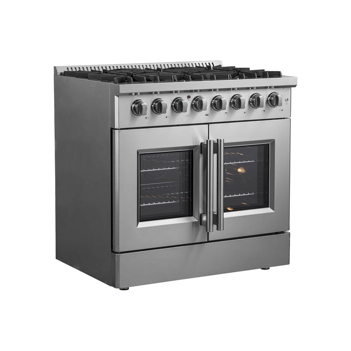 Forno 36-Inch Galiano Dual Fuel Range with 6 Gas Burners, 83,000 BTUs, & French Door Electric Oven in Stainless Steel (FFSGS6356-36)