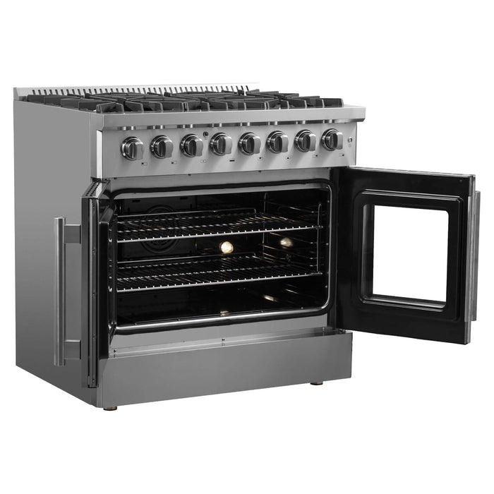 Forno 36-Inch Galiano Dual Fuel Range with 6 Gas Burners, 83,000 BTUs, & French Door Electric Oven in Stainless Steel (FFSGS6356-36)