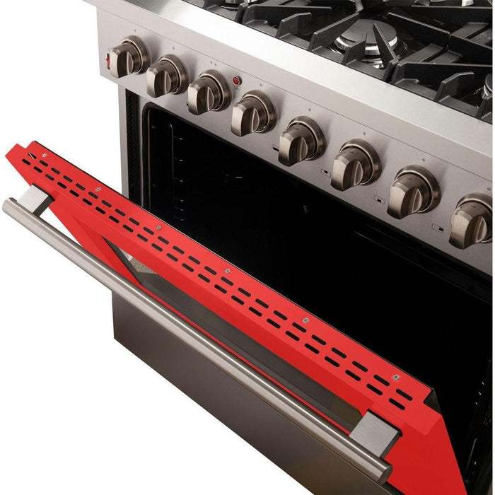 Forno 36-Inch Galiano Dual Fuel Range with 6 Gas Burners and 240v Electric Oven in Stainless Steel with Red Door (FFSGS6156-36RED)