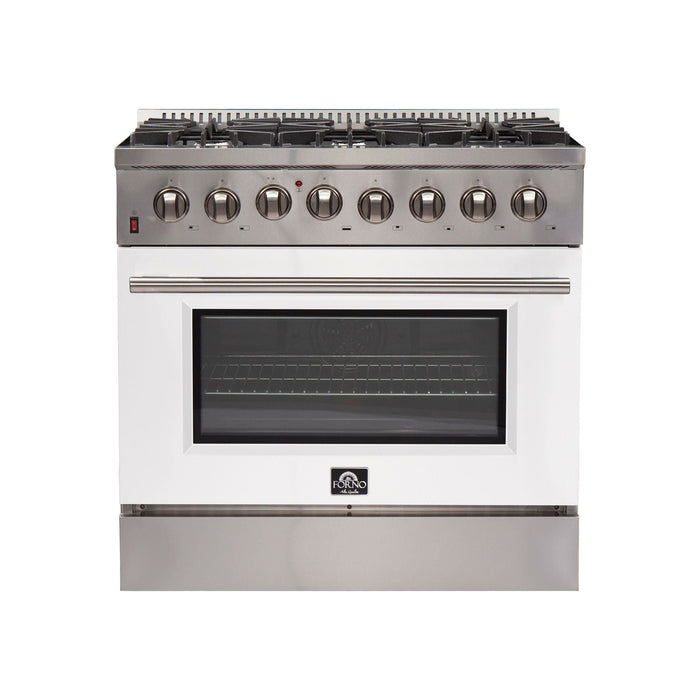 Forno 36-Inch Galiano Dual Fuel Range with 6 Gas Burners and 240v Electric Oven in Stainless Steel with White Door (FFSGS6156-36WHT)