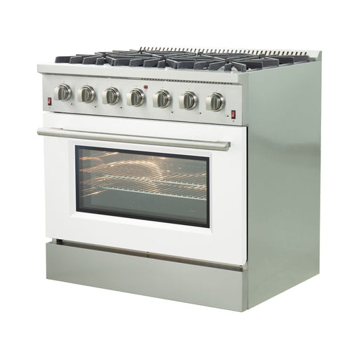 Forno 36-Inch Galiano Gas Range with 6 Gas Burners and Convection Oven in Stainless Steel with White Door (FFSGS6244-36WHT)