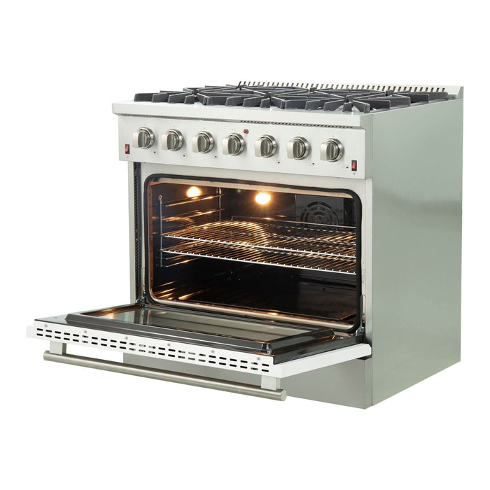 Forno 36-Inch Galiano Gas Range with 6 Gas Burners and Convection Oven in Stainless Steel with White Door (FFSGS6244-36WHT)