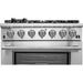 Forno 36 Inch Gas Burner/Electric Oven Pro Range, Wall Mount Range Hood and Refrigerator Appliance Package