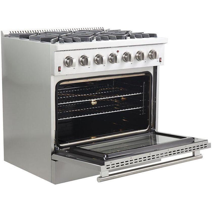 Forno 36 Inch Gas Range, 60 Inch Refrigerator, Microwave Drawer and Dishwasher Appliance Package