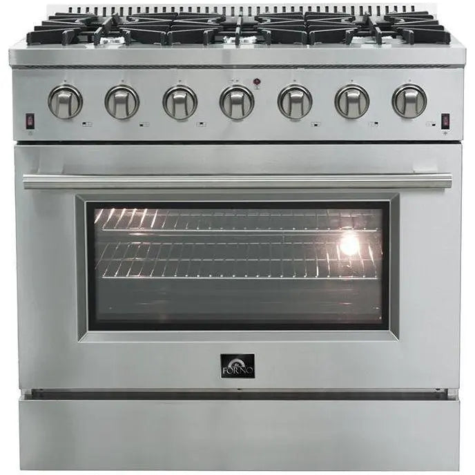 Forno 36 Inch Gas Range, Wall Mount Range Hood and 60 Inch Refrigerator Appliance Package