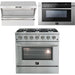 Forno 36 Inch Gas Range, Wall Mount Range Hood and Microwave Drawer Appliance Package