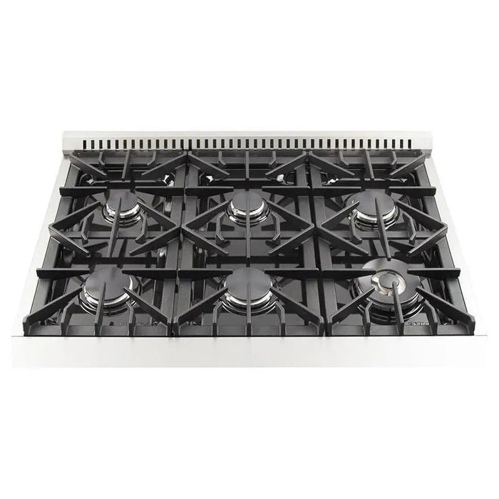 Forno 36 Inch Gas Range, Wall Mount Range Hood and Microwave Drawer Appliance Package