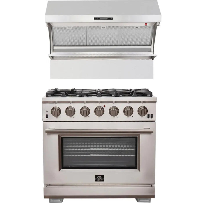 Forno 36 Inch Pro Gas Range and Wall Mount Range Hood Appliance Package