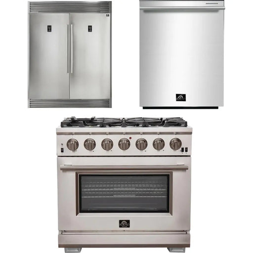 Forno 36 Inch Pro Gas Range, Dishwasher and Refrigerator Appliance Package