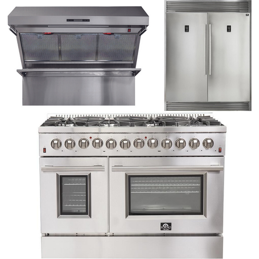 Forno 48" Dual Fuel Range + Wall Mount Range Hood + 60" Refrigerator Appliance Package