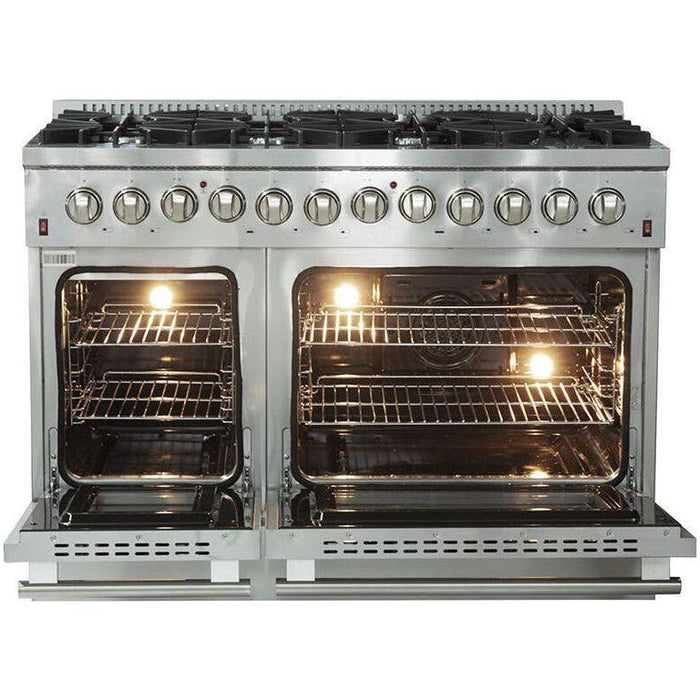 Forno 48" Dual Fuel Range + Wall Mount Range Hood + Refrigerator + Microwave Drawer + Dishwasher Appliance Package