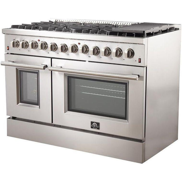 Forno 48" Dual Fuel Range + Wall Mount Range Hood + Refrigerator + Microwave Drawer + Dishwasher Appliance Package