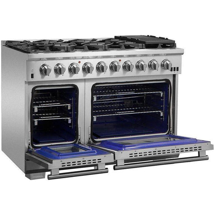 Forno 48" Gas Burner/Electric Oven Pro Range + Refrigerator + Microwave Drawer + Dishwasher Appliance Package