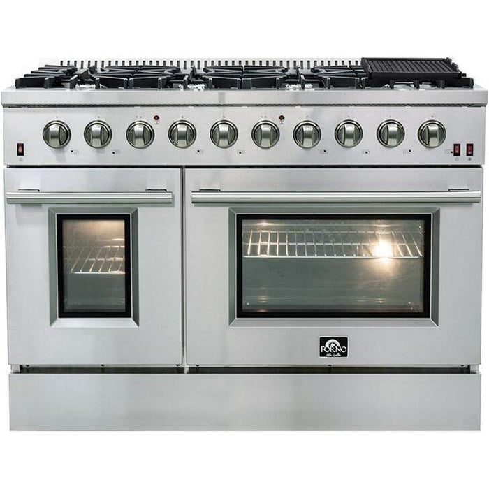 Forno 48" Gas Range, Range Hood, 36" Refrigerator and Dishwasher Appliance Package