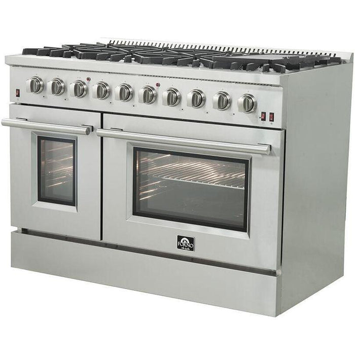 Forno 48" Gas Range, Range Hood, 36" Refrigerator and Dishwasher Appliance Package