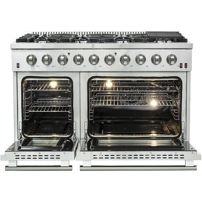 Forno 48" Gas Range, Range Hood, 36" Refrigerator and Dishwasher Appliance Package