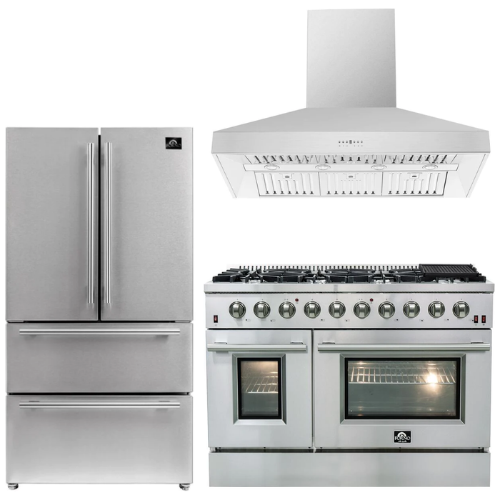 Forno 48" Gas Range, Range Hood and 36" Refrigerator Appliance Package