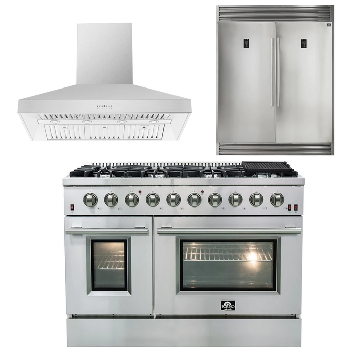 Forno 48" Gas Range, Range Hood and 60" Refrigerator Appliance Package