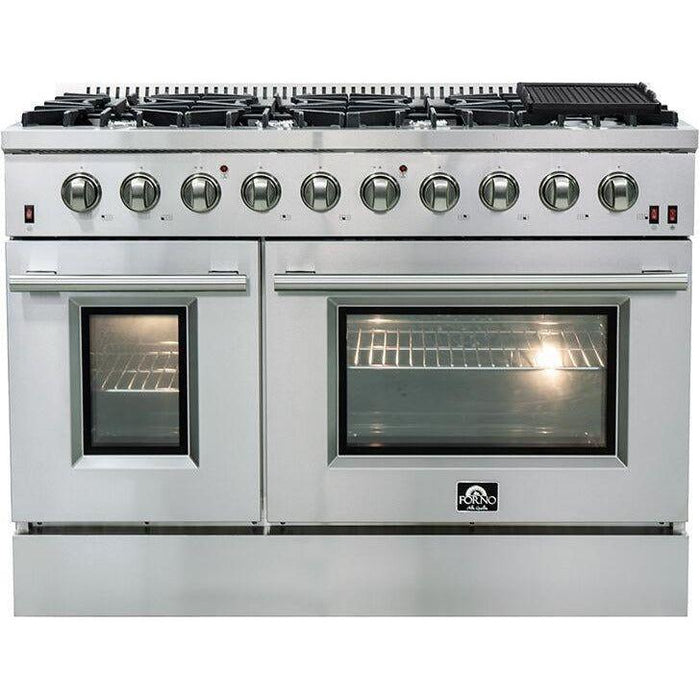 Forno 48" Gas Range + Range Hood + Refrigerator + Microwave Drawer + Dishwasher + Wine Cooler Appliance Package