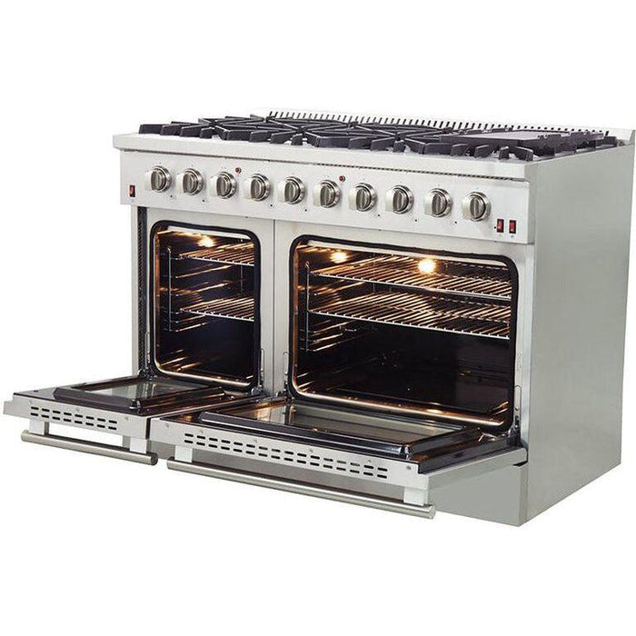 Forno 48" Gas Range + Range Hood + Refrigerator + Microwave Drawer + Dishwasher + Wine Cooler Appliance Package