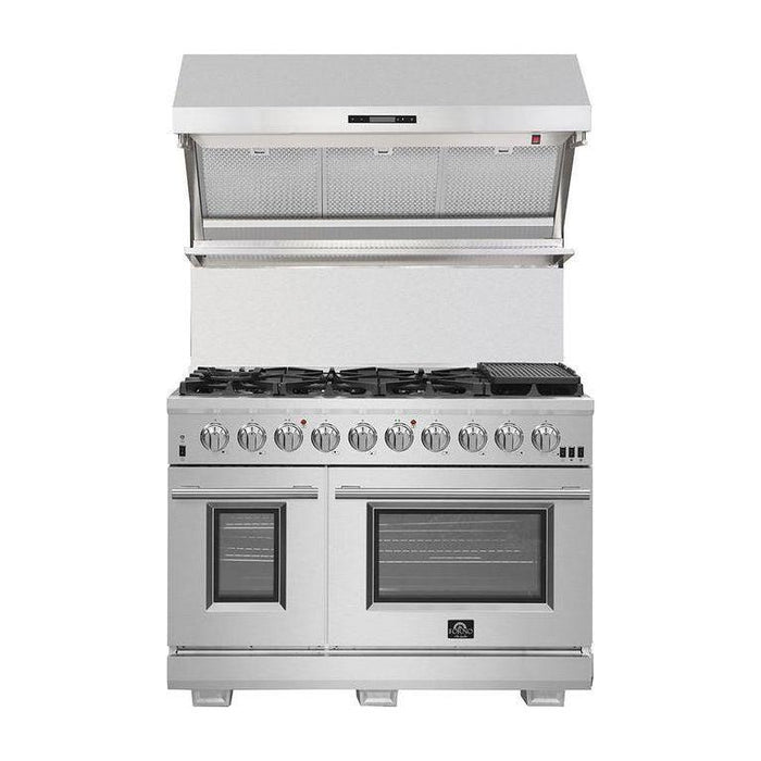 Forno 48" Gas Range + Range Hood + Refrigerator + Microwave Drawer + Dishwasher + Wine Cooler Appliance Package